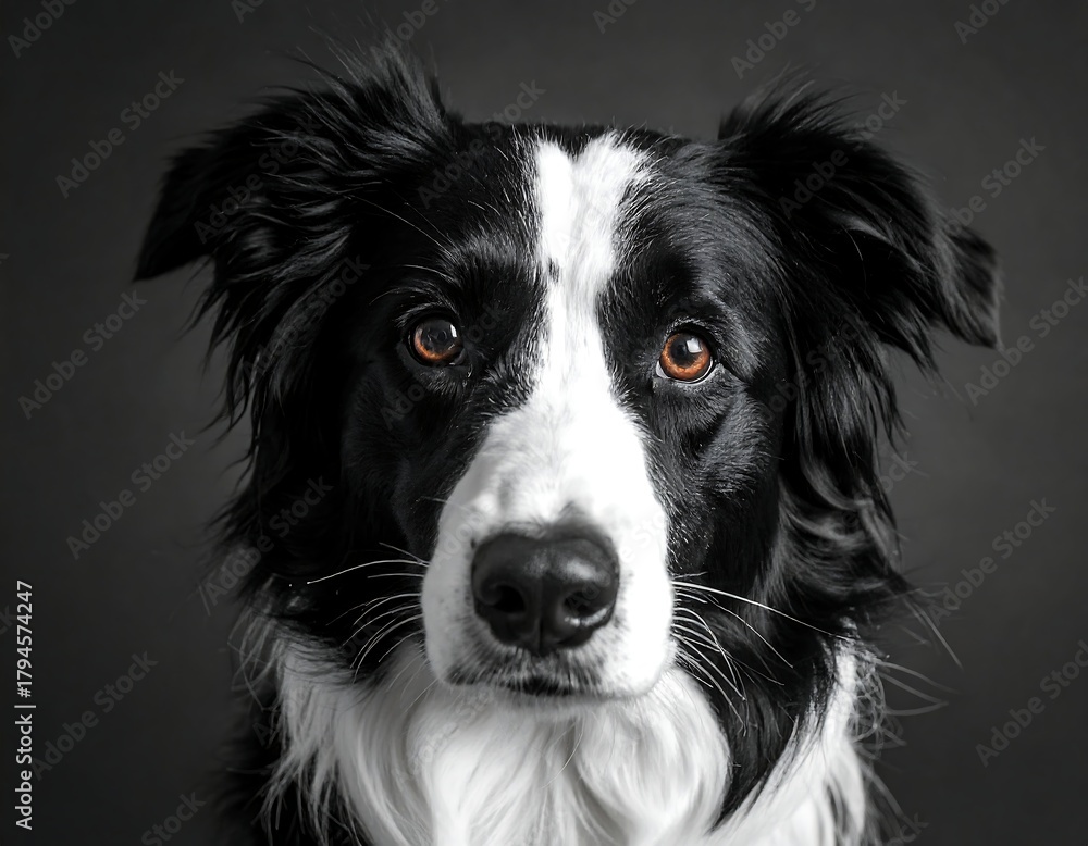 Fototapeta premium Close-up portrait of a black and white canine with amber eyes