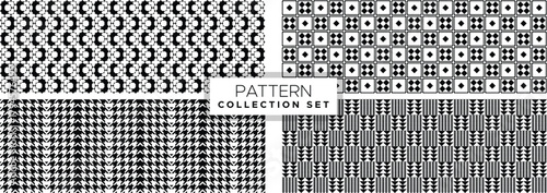 Set Geometric Pattern Black and White Seamless with Repeating Shapes abstract, square dots, triangles