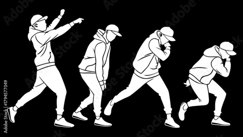 Minimalist Black Silhouette Hip Hop Dance Crew  