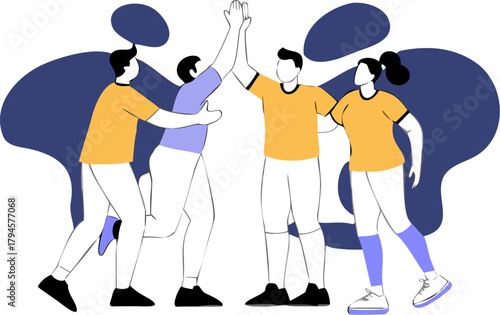 Minimalist Black Silhouette Sports Team Giving High Fives  