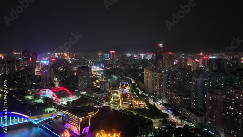 Lanzhou Gansu Aerial Night View Yellow River Skyline