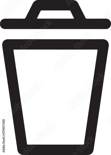 Vector trash can icon with a closed lid in black outline representing delete discard and refuse functions