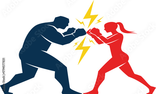 Male and Female Boxers Fighting Competition Gender Equality Silhouette