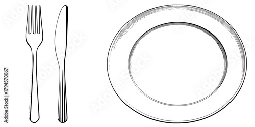 Monochrome Mealtime: Classic Dining Scene | Clean, isolated vector art for creative projects.