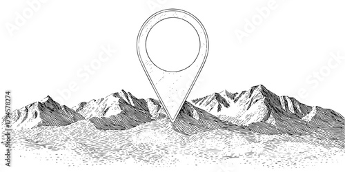 Explorer's Map: Journey Through Mountainous Terrain | Clean, isolated vector art for creative projects.
