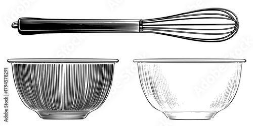 Elegant B&W Kitchen Whisk Collection | Clean, isolated vector art for creative projects.