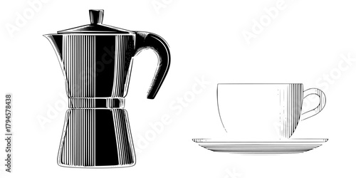 Elegant Monochrome Coffee Pot Cup | Clean, isolated vector art for creative projects.