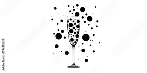 Elegant Wine Glass - Champagne Bubbles | Clean, isolated vector art for creative projects.