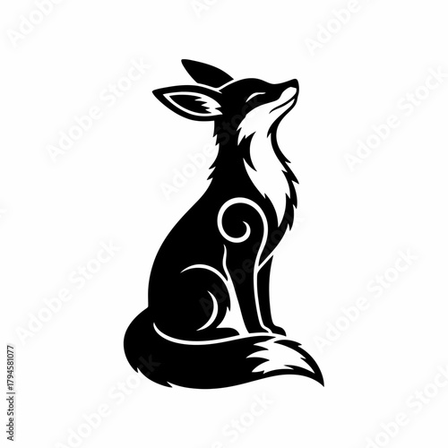 Stylized black raven in flight with intricate geometric and tribal patterns on its wings and tail, a graphic design.