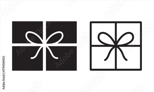 Gift Box Icon Vector Present Birthday Holiday Ribbon Bow Packaging Symbol Set