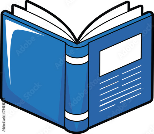Open Hardcover Book Icon with Blue Cover Isolated Vector Illustration