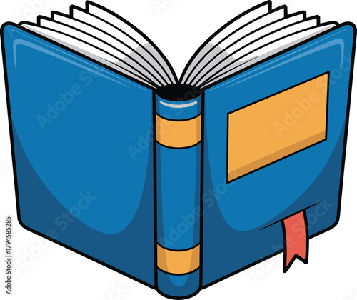 Open Hardcover Book with Bookmark Icon - Blue and Orange Vector Illustration