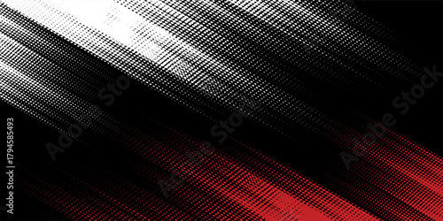 Halftone dots red and white on dark color gradient grunge texture background. Modern grunge design. Simple grunge sporty style.