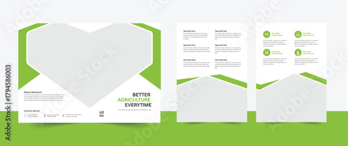 Agriculture a4 brochure template, lawn gardening print design, green bi-fold brochure, farming design