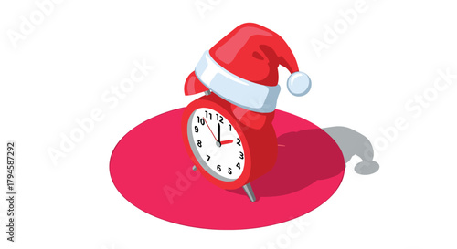 Santa hat on alarm clock festive time for christmas countdown in 3d isometric design