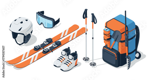 Comprehensive isometric winter sports equipment set for skiing adventures
