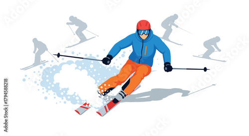 Skiing adventure in action with dynamic winter sports enthusiast in motion