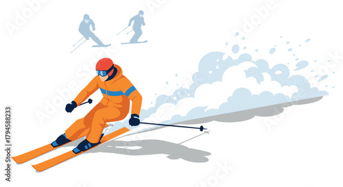 Dynamic winter sports scene with skier in action on snowy slope