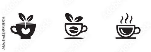 Cup a coffee icon silhouette, Flat style, coffee cup icon vector outline style sign, vector illustration EPS 10.