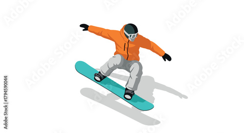 Dynamic snowboarder in action flat style sport illustration with winter vibes