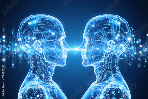 Wallpaper Mural Digital connection between two glowing human minds, symbolizing AI and future technology. Torontodigital.ca
