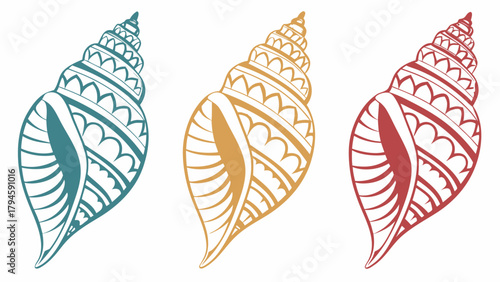 Conch Shell Icons Vector Art – Nautical Sea Shell Symbols, Coastal Marine Illustration Set, and Ocean-Themed Graphic Elements