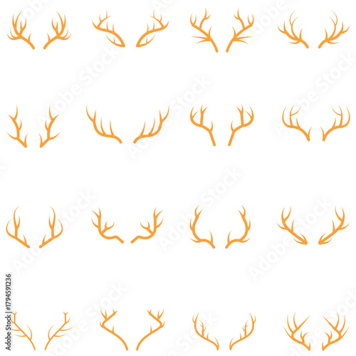 Deer Antlers Icon Set – Wildlife, Hunting and Nature Vector Silhouettes, Minimal Line and Black Silhouette Designs