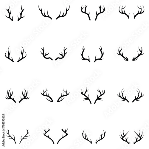 Deer Antlers Icon Set – Wildlife, Hunting and Nature Vector Silhouettes, Minimal Line and Black Silhouette Designs