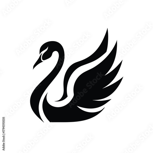 Elegant Black Swan Vector Logo Illustration