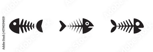Fish bone symbol, set of fish bone icons, fish bone vector icon logo sea cartoon graphic, vector illustration EPS 10.