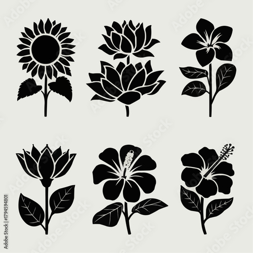 Floral Silhouettes: An artistic compilation of meticulously crafted floral silhouettes, a visual symphony of nature's beauty, presented in an elegant and timeless monochromatic scheme.