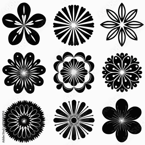 Floral Patterns: An array of intricate floral patterns, presented in a monochromatic palette, showcasing the timeless beauty and diverse forms found in nature.