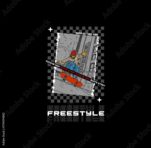 Free Style Skateboarding design sport t-shirt vector illustration