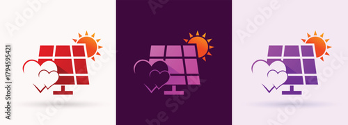   Solar Panel Heart Swoosh Logo Renewable Energy Sun Technology Green Friendly Icon