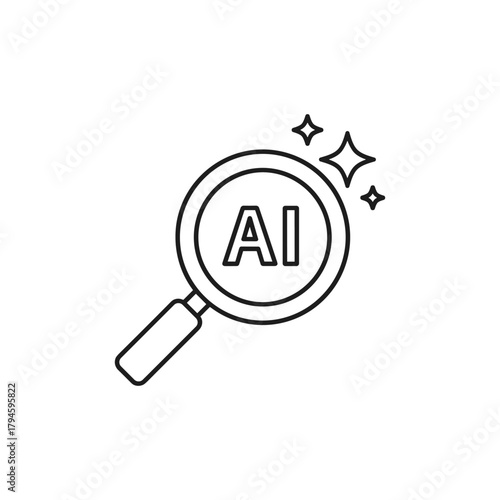 AI search icon set. Magnifying glass with generate symbol. Artificial intelligence technology concept. Icon element for app and web. Vector illustration. Magnifier or loupe sign. Editable stroke.