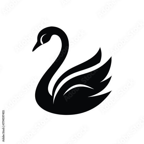 Elegant Black Swan Silhouette Icon