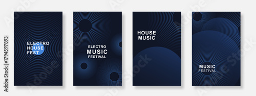 Abstract music poster background set. Electro Sound Cover template with gradient geometric design. Suitable for flyer, party, festival, club and social media. Vector