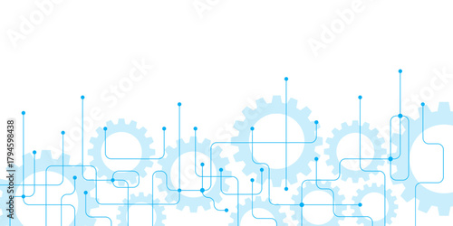 Abstract circuit board background with line connection and gears. Creative design banner for internet technology, poster, cover and web. Vector