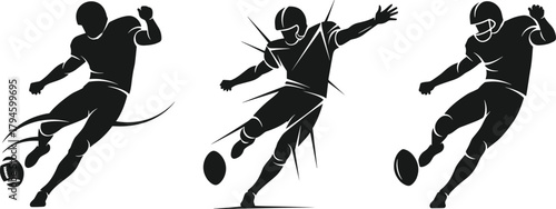 American Football Player Kicking Ball Silhouette Set - Vector Collection