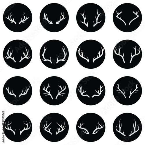 Deer Antlers Icon Set – Wildlife, Hunting and Nature Vector Silhouettes, Minimal Line and Black Silhouette Designs