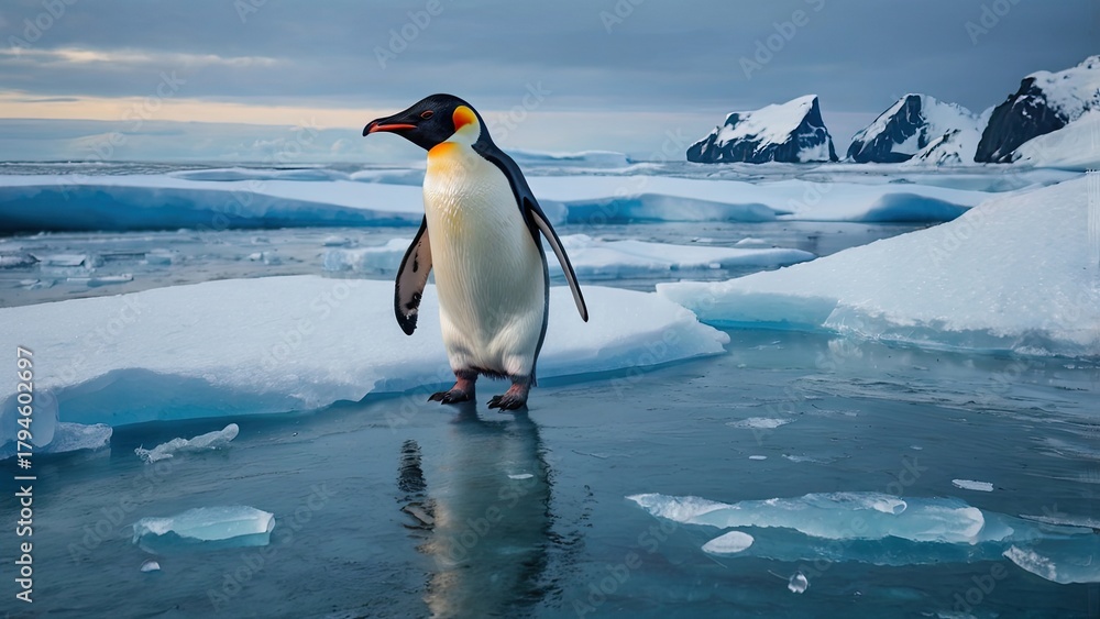 Obraz premium Penguin Standing on Icy Shore