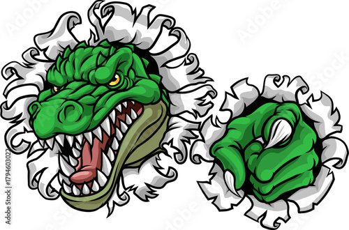 An alligator dinosaur crocodile or T Rex cartoon character mascot