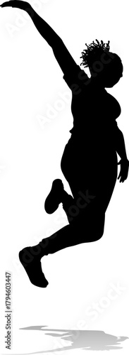 A happy woman jumping for j...