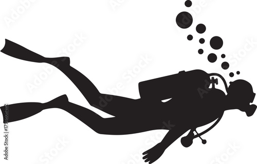 Scuba Diver Underwater Silhouette Diving Deep Sea Exploring Marine Life Ocean Adventure Water Sport Recreational Activity Swim