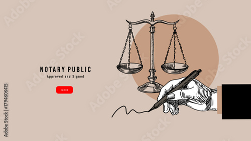 Sketch notary background. Court, law, justice, rights, artificial intelligence regulation, notary service, mediation center, arbitration concept. Vintage hand drawn vector illustration.