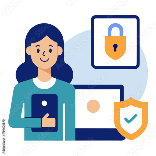 Digital Data Security Biometric Phone Shield Vector