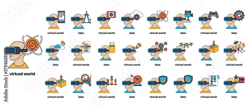 A series of drawings of people in virtual worlds