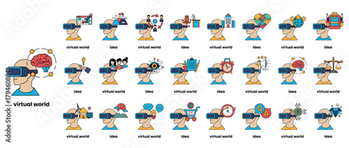 A series of drawings of people in a virtual world