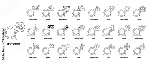 A series of cartoon characters are shown in a circle