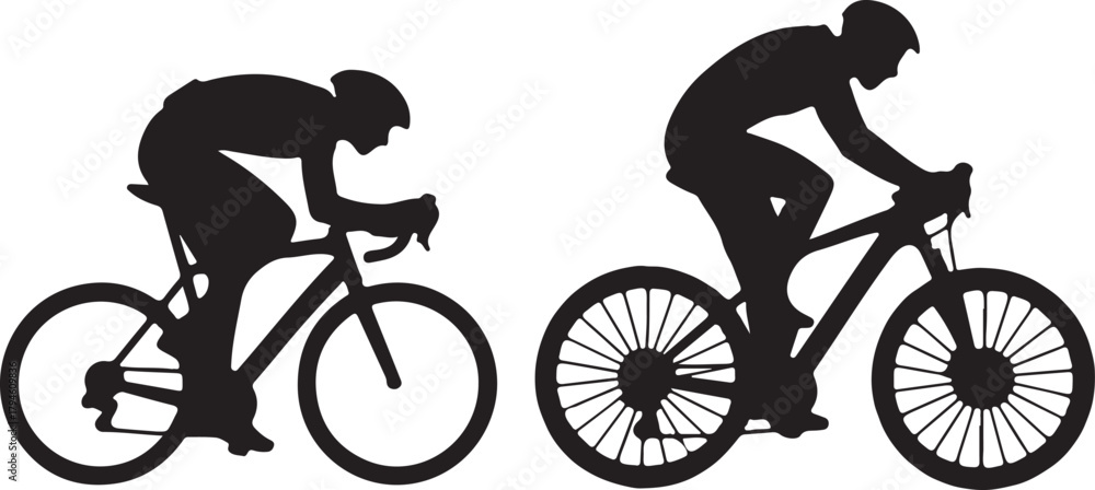 Obraz premium Silhouette of Cyclist Riding Road and Mountain Bike on Transparent Background Isolated Vector Graphic Design